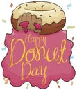 Bitten Doughnut with White Chocolate and Jimmies for Donut Day, Vector Illustration Royalty Free Stock Photo