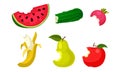 Bitten Fruits and Vegetables Vector Illustrated Set