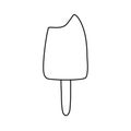 Bitten fruity ice cream lollipop or popsicle, doodle style flat vector outline for coloring book