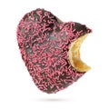 Bitten heart shape chocolate donut with red sprinkles isolated Royalty Free Stock Photo