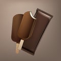 Bitten Ice Cream in Chocolate Glaze on Stick Royalty Free Stock Photo