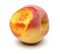 Bitten juicy peach on white background