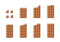 Bitten milk chocolate bar, color icons set. Thin linear with brown fill moved beyond outline. Flat simple illustration of