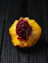bitten nectarine close-up on dark background Royalty Free Stock Photo