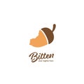 Bitten oak nut peanut logo, bitten squirrel nut logo icon simple flat vector style