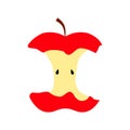 Bitten red apple icon. Cartoon style. Without leaf. Fruit background. Natural food. Vector illustration. Stock image. Royalty Free Stock Photo