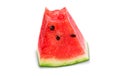 A bitten triangular piece of ripe watermelon