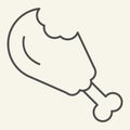 Bitten turkey leg thin line icon. Bird vector illustration isolated on white. Roast leg outline style design, designed