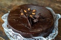 Bitter chocolate cake with almonds and chocolate pieces