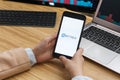 Bittrex Cryptocurrency Exchange Market. Female Trader Hands Holding the Smartphone Using Application. Crypto Background Concept,