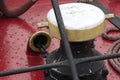 Bitts, bollard for the ropes used for mooring in the harbor on an old ship after the rain, closeup. Secure sailing, yachting Royalty Free Stock Photo