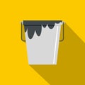 Bitumen emulsion in grey bucket icon, flat style