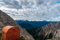 Bivacco Mario Rigatti on  Forcella Grande del Latemar on Latemar mountain group in Dolomites Royalty Free Stock Photo