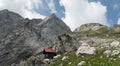 Bivouac Nogara bellow the summit of Mangart on the italian side of frontier in Julian Alps in Italy Royalty Free Stock Photo