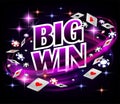 Biw win Casino Gambling Poker design. Poker banner with chips and playing cards. Online Casino Banner dark background Royalty Free Stock Photo