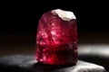 Bixbite Red Bery is a rare precious natural stone on a black background. AI generated. Header banner mockup with space. Royalty Free Stock Photo