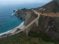 Bixby bridge aerial view in California, USA. Beautiful bridge Royalty Free Stock Photo