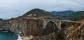 Bixby bridge aerial view in California, USA. Beautiful bridge Royalty Free Stock Photo