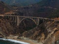 Bixby bridge aerial view in California, USA. Beautiful bridge Royalty Free Stock Photo