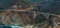 Bixby bridge aerial view in California, USA. Beautiful bridge Royalty Free Stock Photo