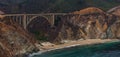 Bixby bridge aerial view in California, USA. Beautiful bridge Royalty Free Stock Photo