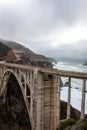 Bixby Bridge along Big Sur Rocky Coastline with Pacific Ocean Waves and Cloudy Sky Royalty Free Stock Photo