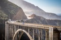 The Bixby Bridge, in Big Sur California, is one of the well known landmarks on the Pacific Coast Highway also known as California Royalty Free Stock Photo