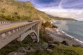 Bixby bridge on Route 1, Pacific Coast Highway (PCH) with spring flowers lining road Royalty Free Stock Photo