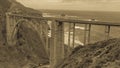 Bixby bridge on Route 1, Pacific Coast Highway (PCH) with spring flowers lining road Royalty Free Stock Photo