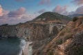 Bixby Creek Bridge, California Coast at Dawn or Dusk Royalty Free Stock Photo