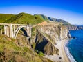 Bixby Creek Bridge, Highway 1, and Big Sur coast of California California Royalty Free Stock Photo