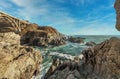 Bixby Creek Bridge on Highway One on the US West Coast heading south to Los Angeles, Big Sur, California, beautiful scenery, rocks