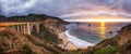 Bixby Creek Bridge on Highway 1 at sunset Royalty Free Stock Photo