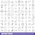 100 biz icons set, outline style