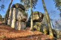 Bizarre boulders in the woods in the Bohemian Paradise