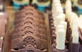 Bizarre chocolate objects. Chocolate formed in wrist watch. Selective focus Royalty Free Stock Photo