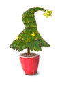 A bizarre Christmas tree with a yellow star on top of its head Royalty Free Stock Photo