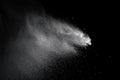 Bizarre forms of of white powder explosion cloud against dark background.