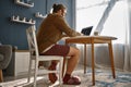 Bizarre guy geek working online