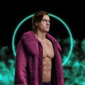 Bizarre guy with glasses dressed in fur coat Royalty Free Stock Photo