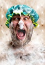 Bizarre man with soap foam on nose Royalty Free Stock Photo