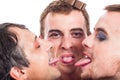 Bizarre men sticking out tongue