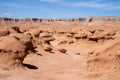 Bizarre mushroom shaped hoodoo rock formations in Goblin Valley State Park Utah