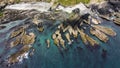 Bizarre rocks on the seashore. Top view of the rocks of the Celtic Sea