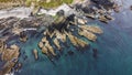 Bizarre rocks on the seaside. Top view of the rocks of the Celtic Sea