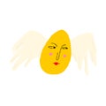 Bizarre yellow eggs with wings. Easter Comic cartoon Egg character with lovey face Royalty Free Stock Photo