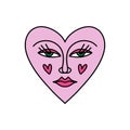 Bizarre Valentines day heart modern abstract face. Groovy emoji shape. Funky hippie mad weird 60s