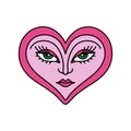 Bizarre Valentines day heart modern abstract face. Groovy emoji shape. Funky hippie mad weird 60s 70s sixties retro