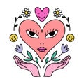Bizarre Valentines day heart modern abstract face. Groovy emoji shape