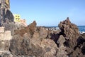 The bizarrely shaped black volcanic stones on the shores of the Atlantic at the Punta Brava in Tenerife